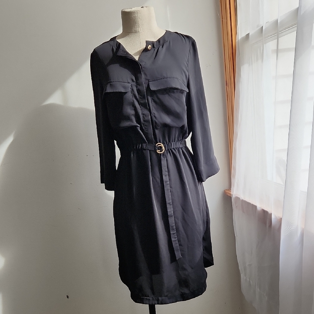 H&M Black 3/4 Sleeve Belted Dress